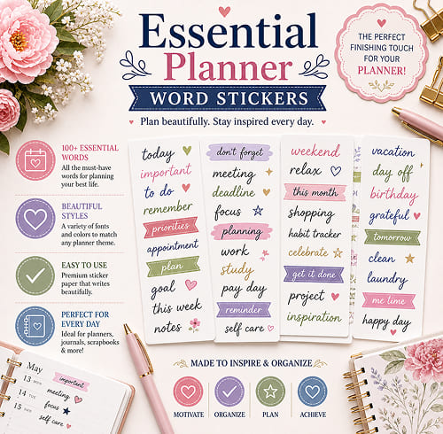 Essential Planner Word Stickers