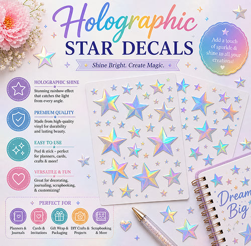 Holographic Star Decals Shimmering Stickers