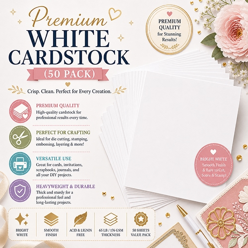Premium White Cardstock 50 Pack for Crafts