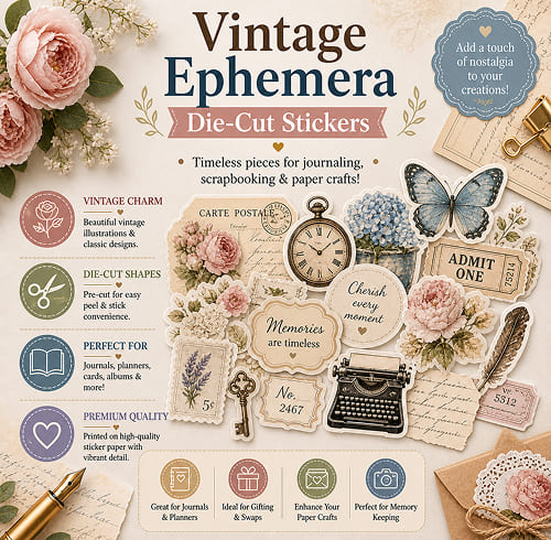 Vintage Ephemera Die-Cut Stickers